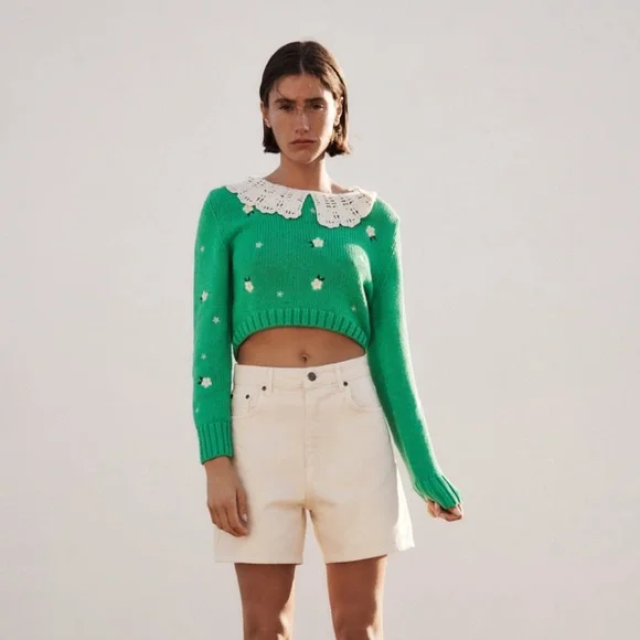 Zara Knit Sweater Crochet Bib Collar - Picture 7 of 9